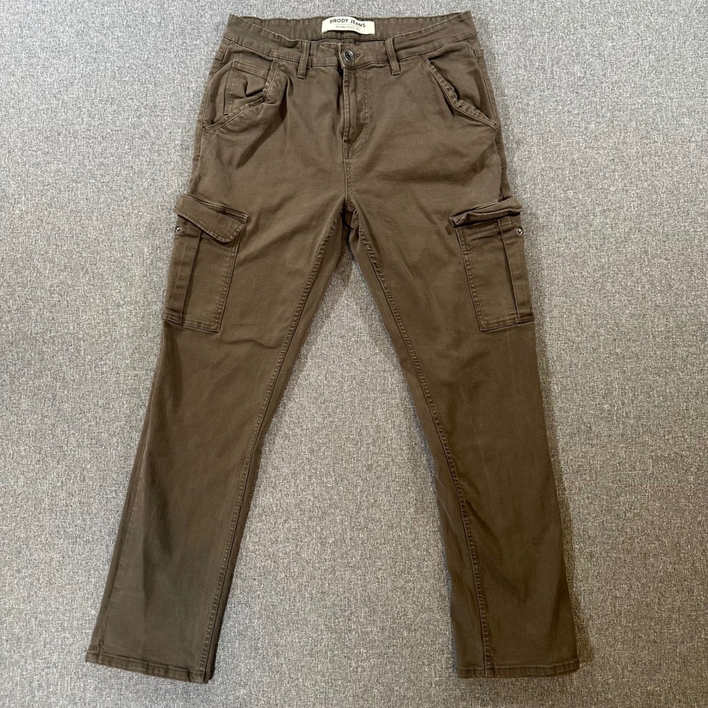 Brody Jeans Mens 34x32 Slim Straight Cargo Pants Brown Cotton Stretch Utility